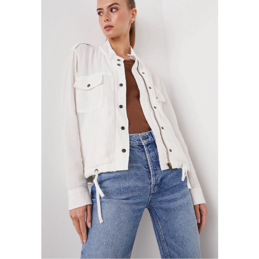 Rails White Long Sleeve Collins Zipper Button Front Pockets Jacket Size Medium